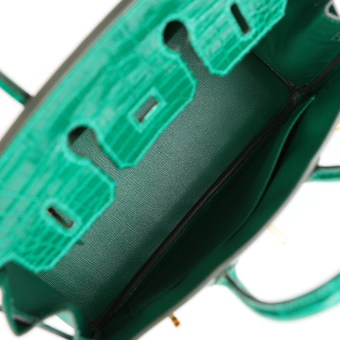 Luxury Hermes Birkin 25 Emerald Shiny Niloticus Crocodile Gold Hardware