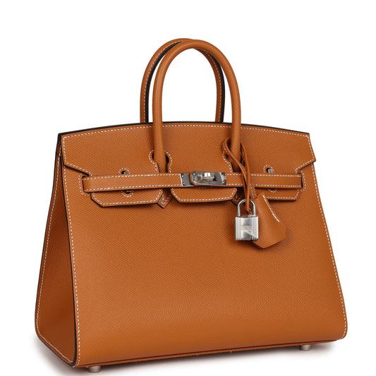 Luxury Hermes Birkin Sellier 25 Toffee Epsom Palladium Hardware