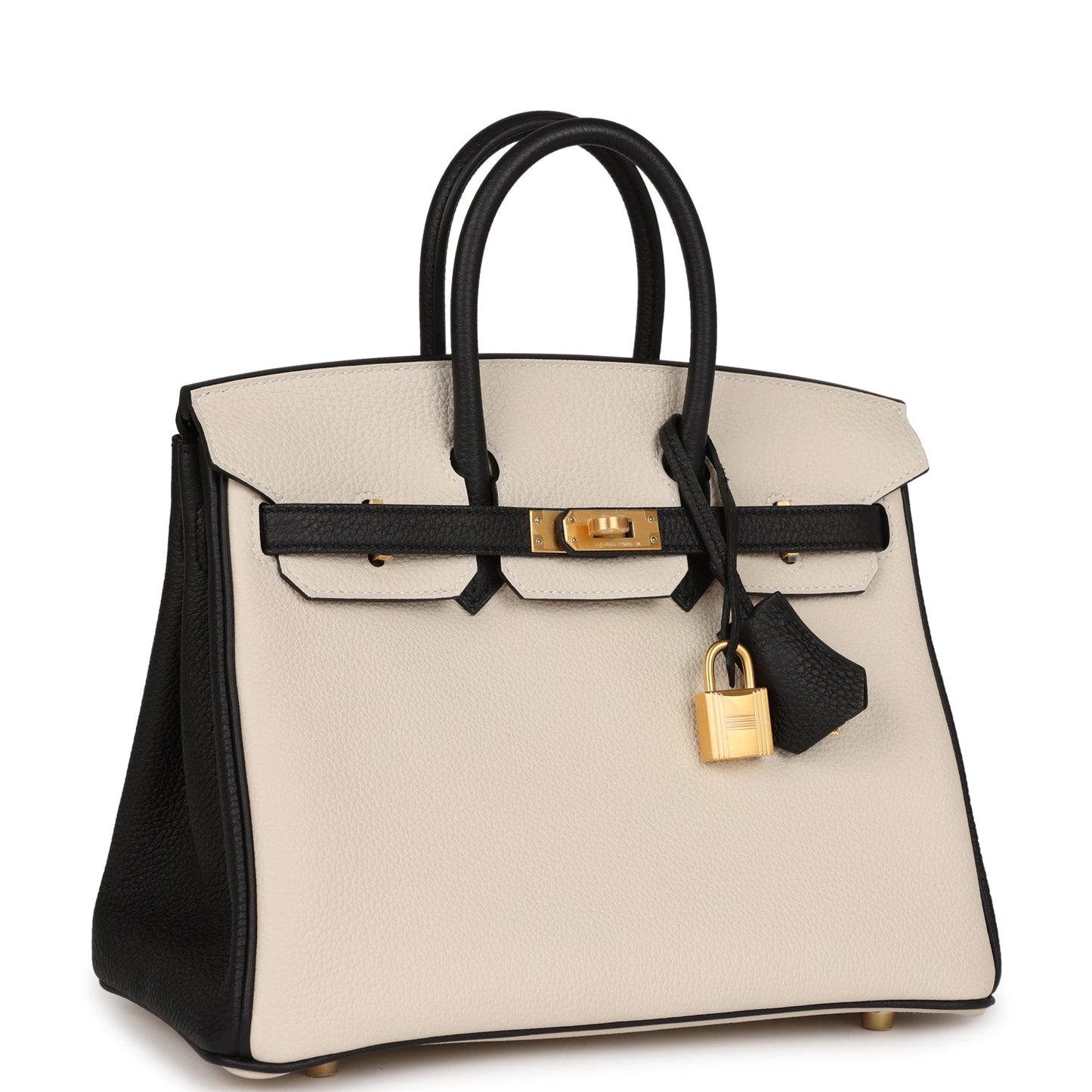 Luxury Hermes Special Order (HSS) Birkin 25 Craie and Black Togo Brushed Gold Hardware