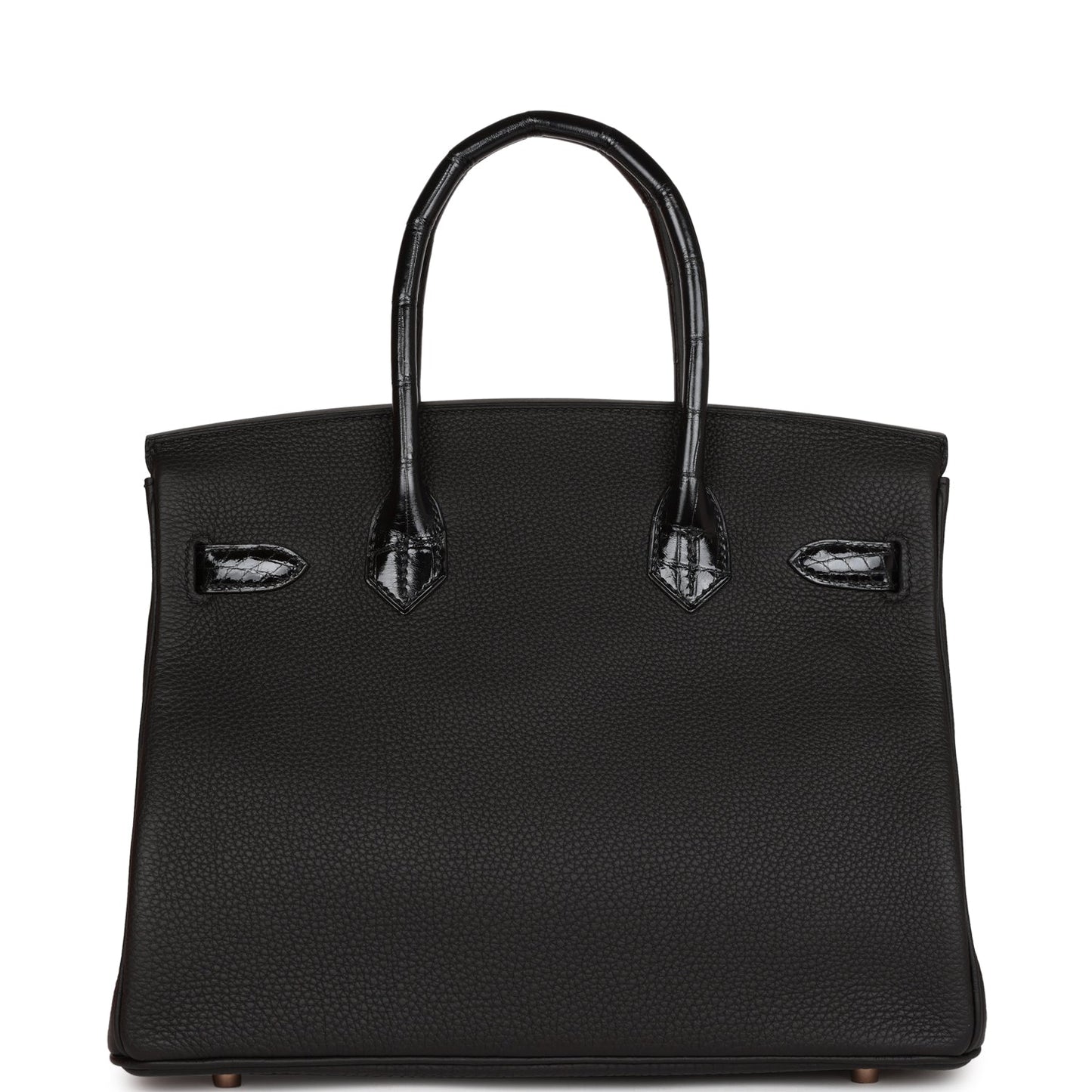 Luxury Hermes Birkin 30 Black Niloticus Crocodile and Togo Touch Rose Gold Hardware