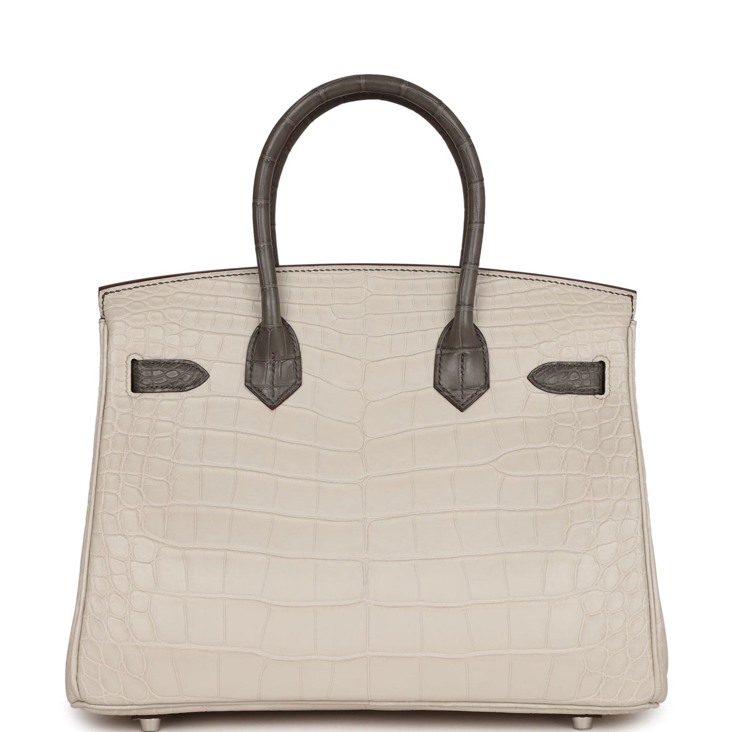 Luxury Hermes Bi-color Birkin 30 Beton and Etain Matte Alligator Palladium Hardware
