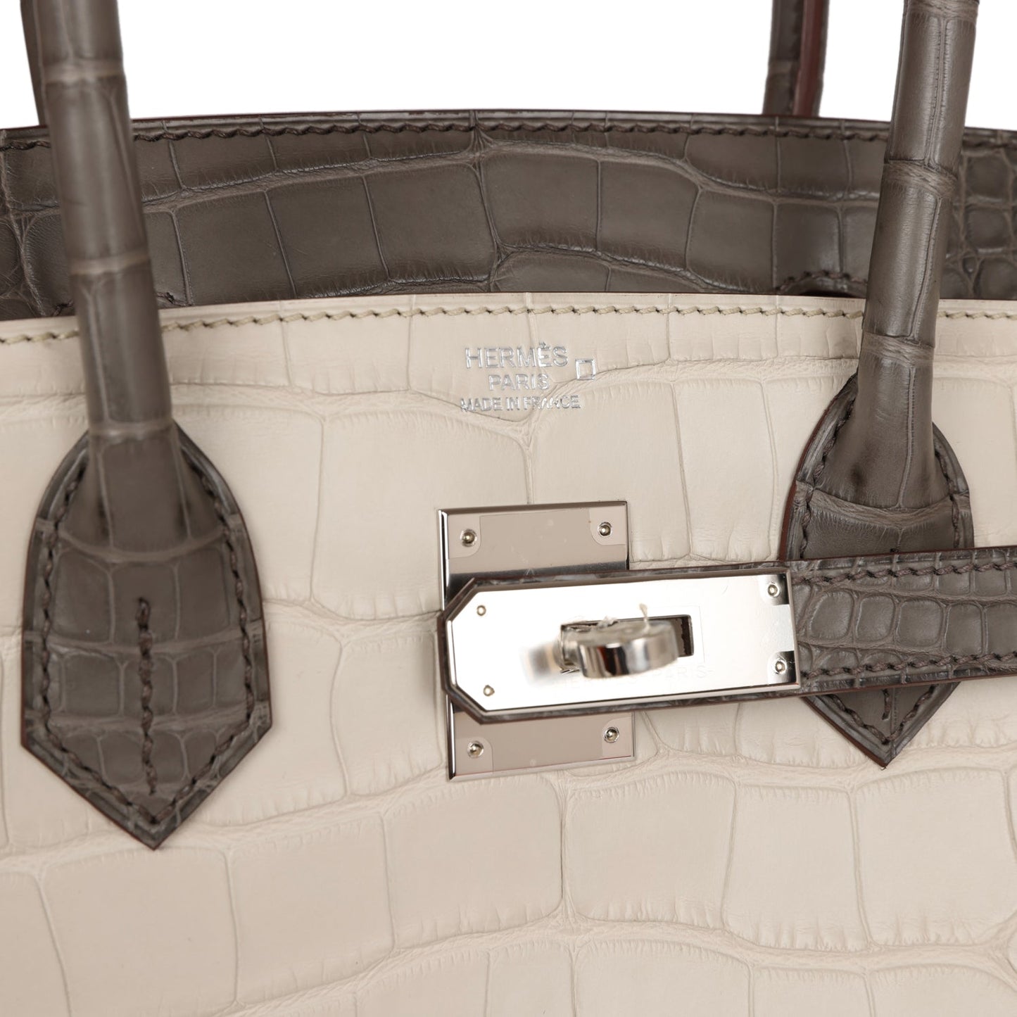 Luxury Hermes Bi-color Birkin 30 Beton and Etain Matte Alligator Palladium Hardware