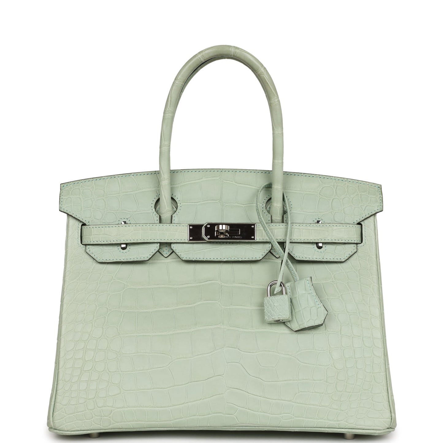 Top Quality Luxury Hermes Birkin 30 Vert D'Eau Matte Alligator Palladium Hardware