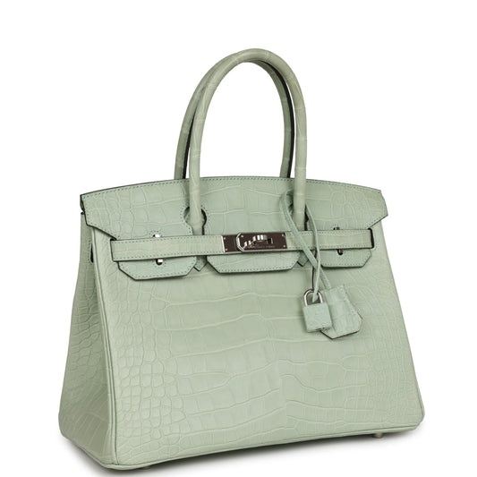 Top Quality Luxury Hermes Birkin 30 Vert D'Eau Matte Alligator Palladium Hardware
