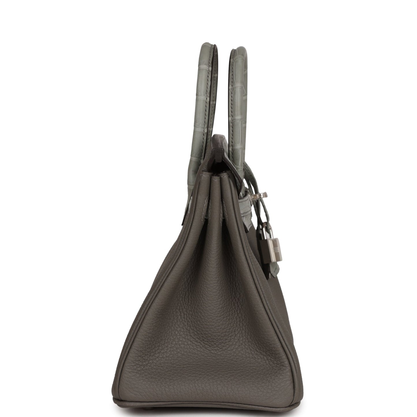 Luxury Hermes Birkin 25 Gris Meyer Togo and Gris Ciment Matte Alligator Touch Palladium Hardware