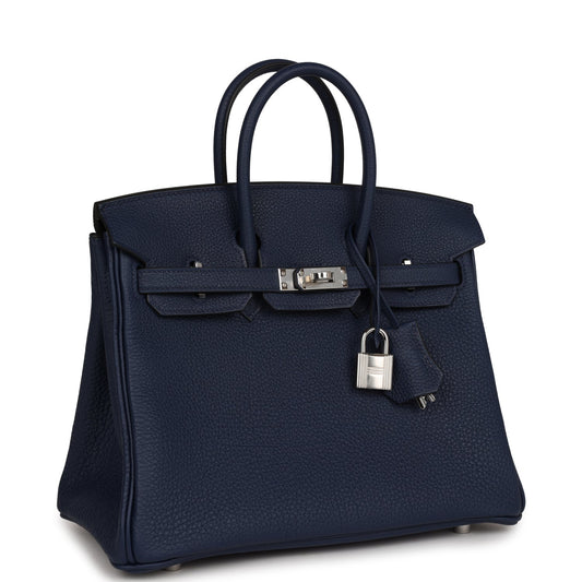 Luxury Hermes Birkin 25 Bleu Navy Togo Palladium Hardware