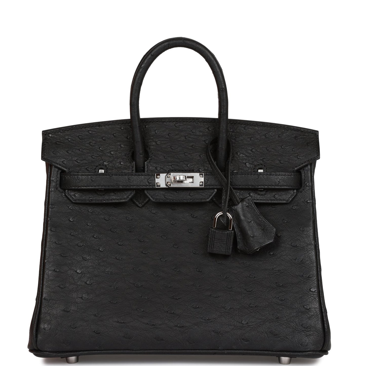 Luxury Hermes Birkin 25 Black Ostrich Palladium Hardware