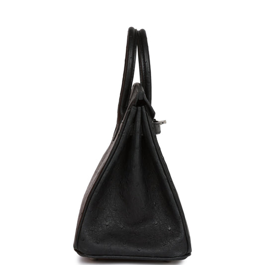 Luxury Hermes Birkin 25 Black Ostrich Palladium Hardware