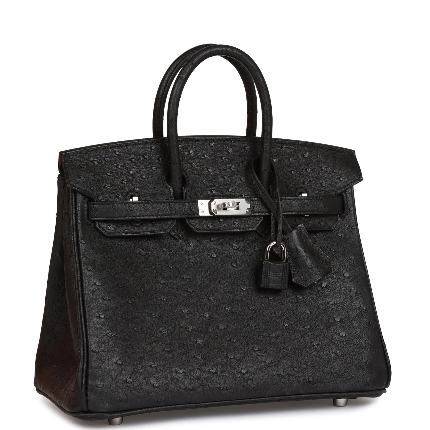 Luxury Hermes Birkin 25 Black Ostrich Palladium Hardware