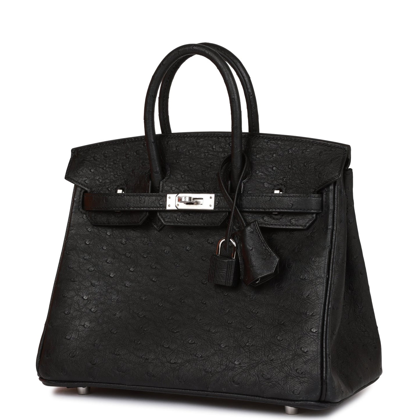 Luxury Hermes Birkin 25 Black Ostrich Palladium Hardware