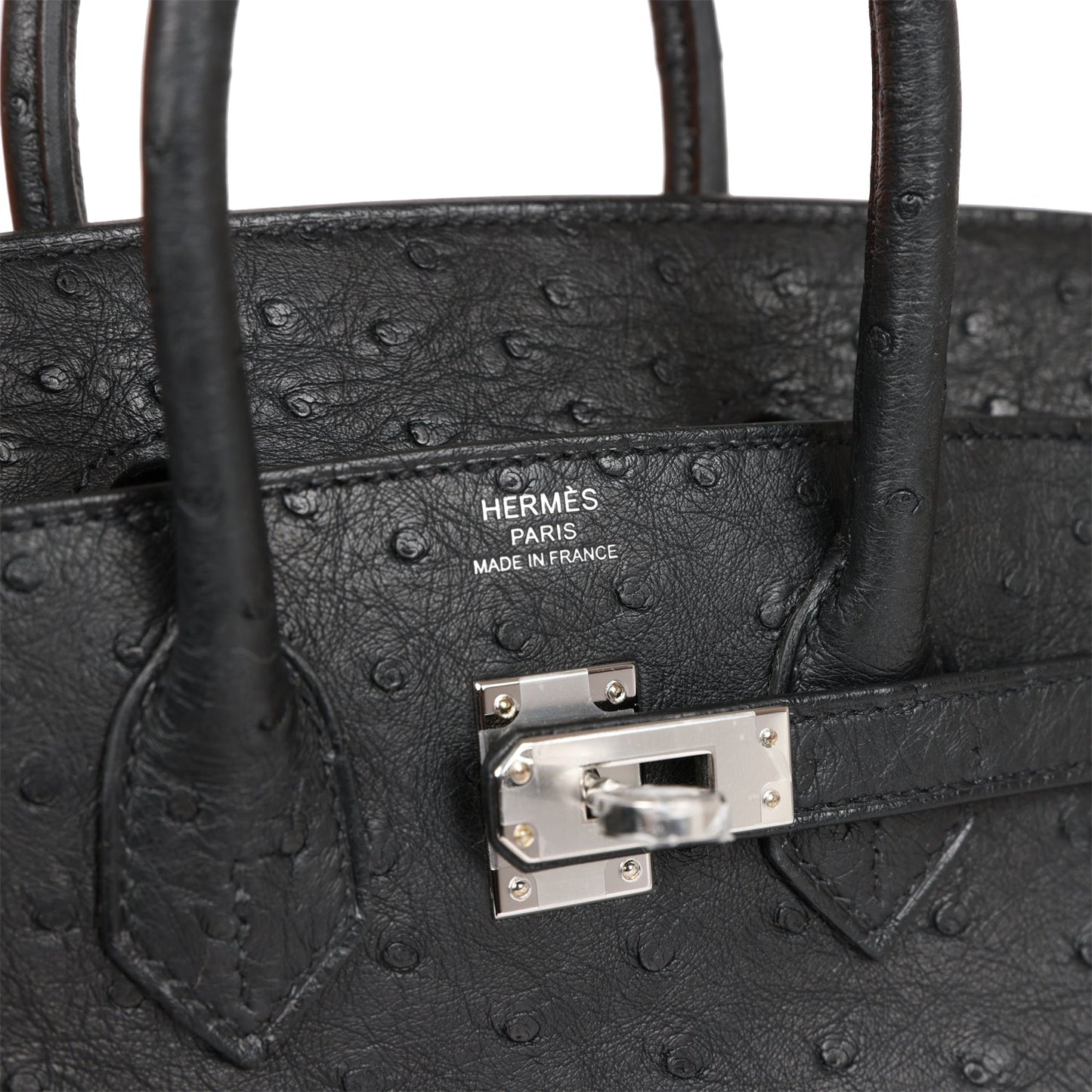 Luxury Hermes Birkin 25 Black Ostrich Palladium Hardware