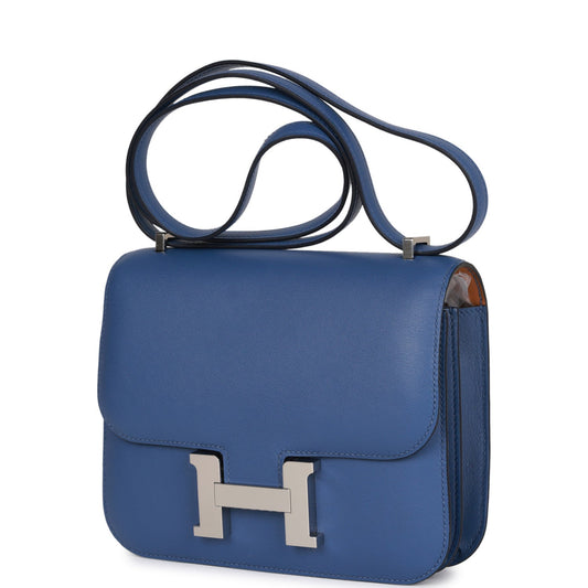 Luxury Hermes Constance 18 Bleu Brighton Verso Evercolor Palladium Hardware