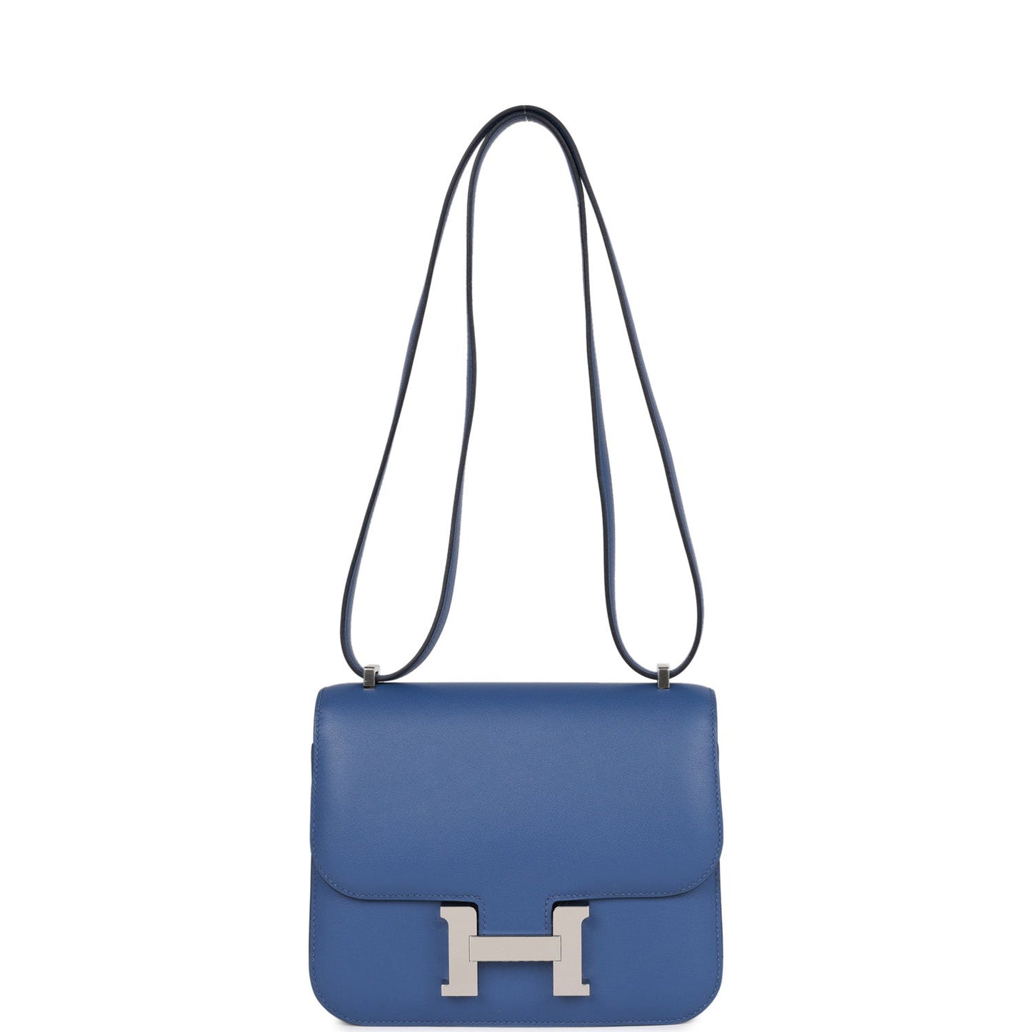 Luxury Hermes Constance 18 Bleu Brighton Verso Evercolor Palladium Hardware