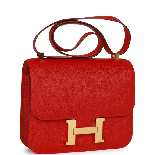 Luxury Hermes Constance 24 Rouge Casaque Epsom Gold Hardware
