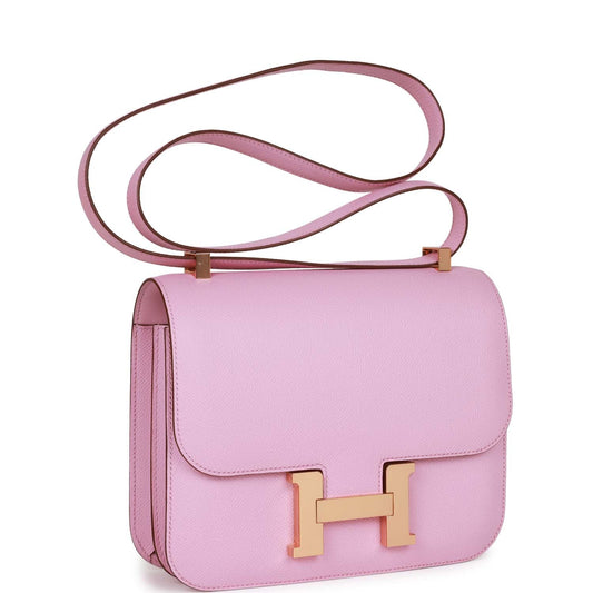 Luxury Hermes Constance 24 Mauve Sylvestre Epsom Rose Gold Hardware