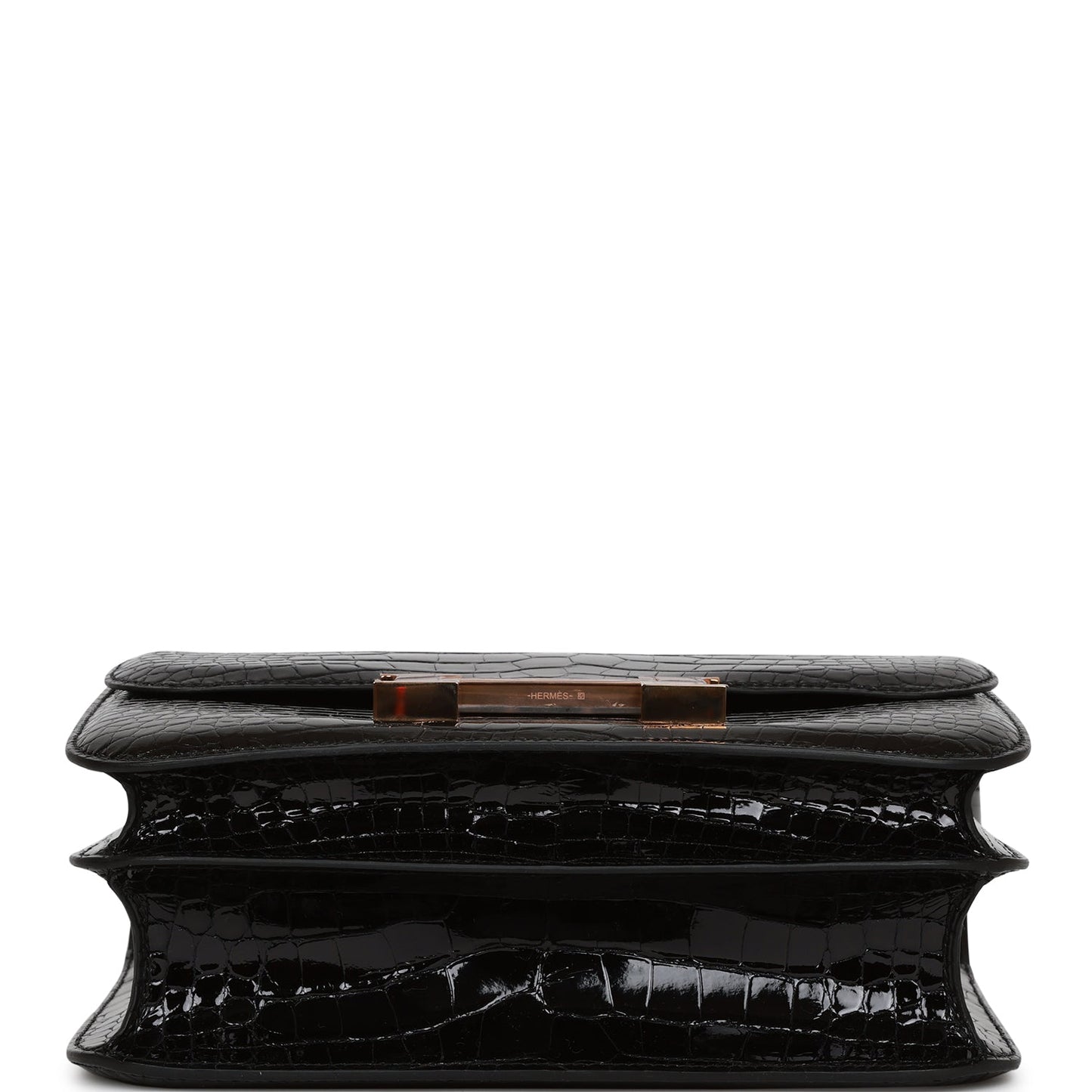 Luxury Hermes Constance 24 Black Shiny Alligator Rose Gold Hardware