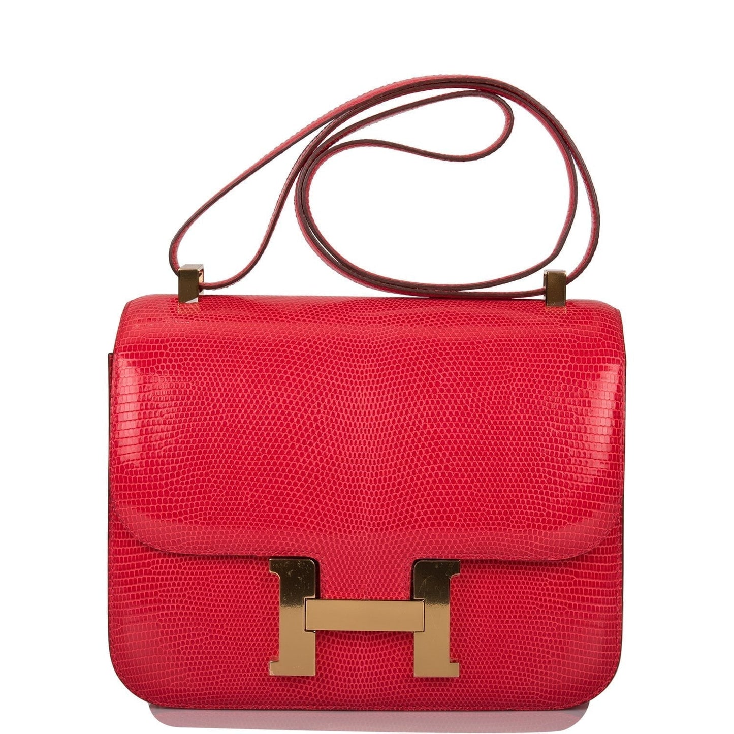 Luxury Hermes Constance 24 Rouge Exotique Lizard Niloticus Gold Hardware
