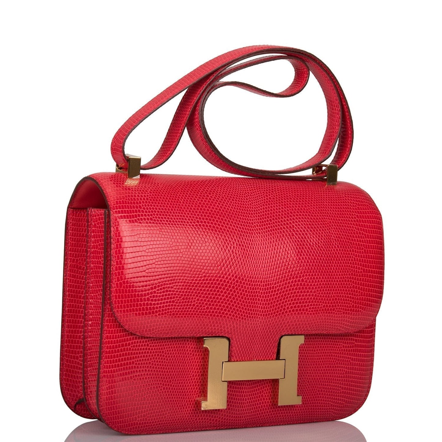 Luxury Hermes Constance 24 Rouge Exotique Lizard Niloticus Gold Hardware