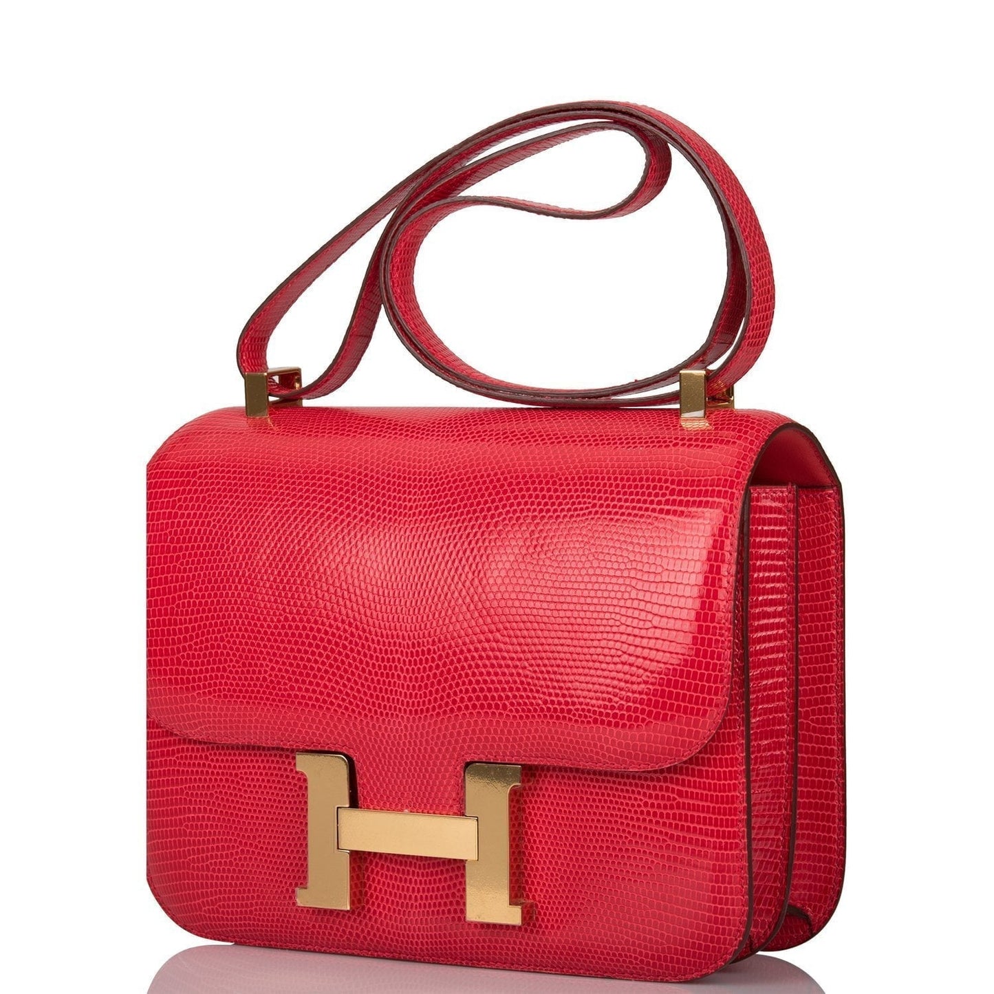 Luxury Hermes Constance 24 Rouge Exotique Lizard Niloticus Gold Hardware
