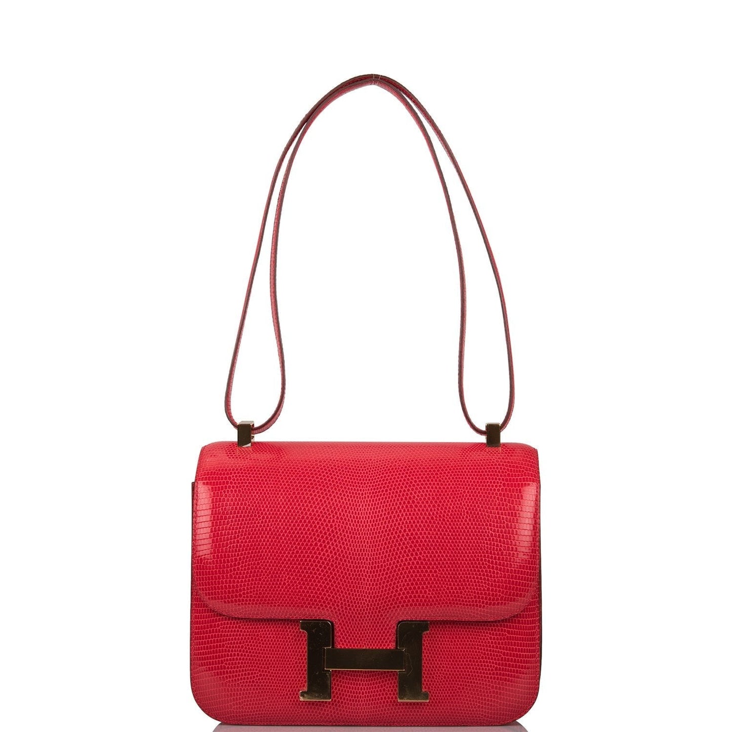 Luxury Hermes Constance 24 Rouge Exotique Lizard Niloticus Gold Hardware