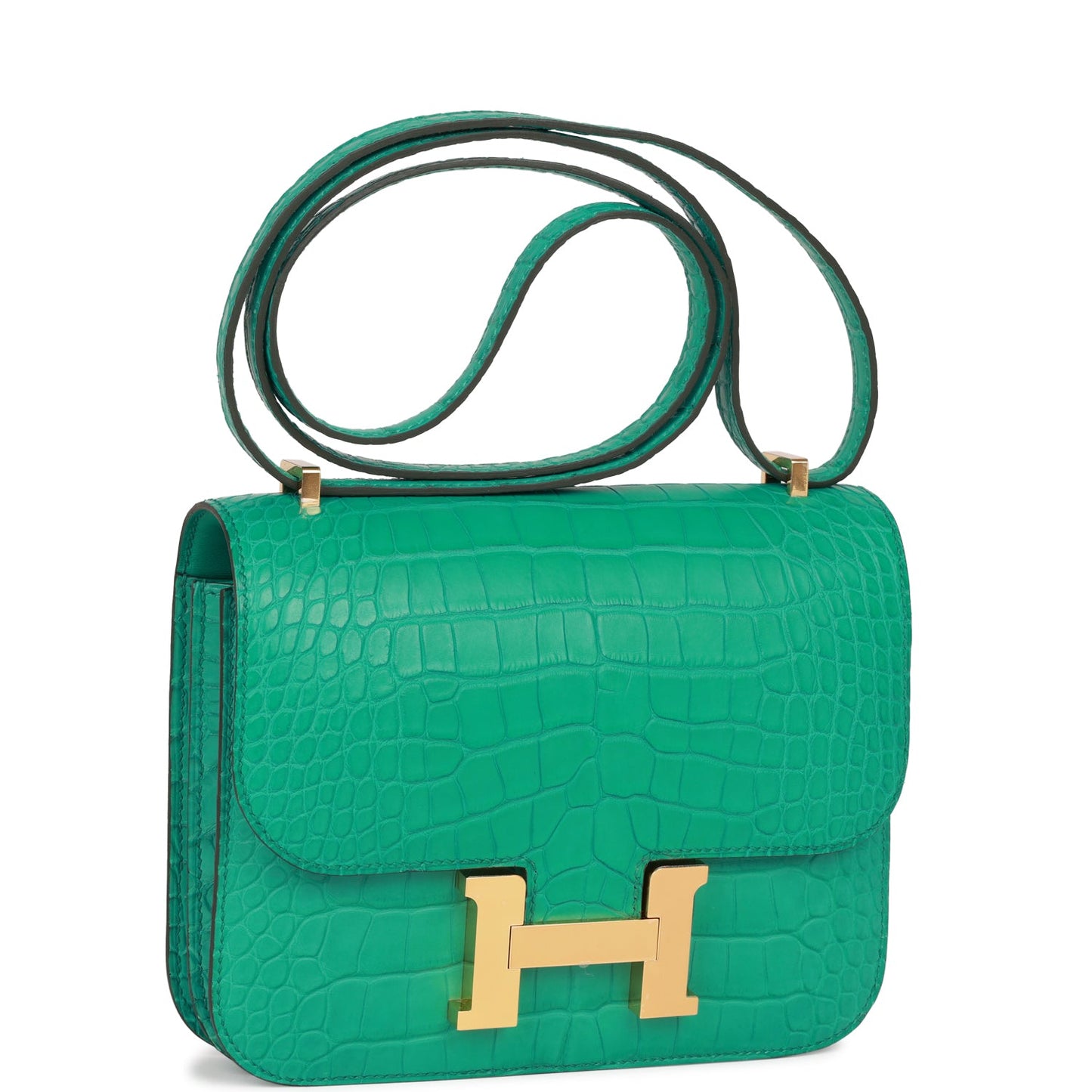 Luxury Hermes Constance 18 Vert Jade Matte Alligator Gold Hardware