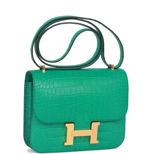Luxury Hermes Constance 18 Vert Jade Matte Alligator Gold Hardware