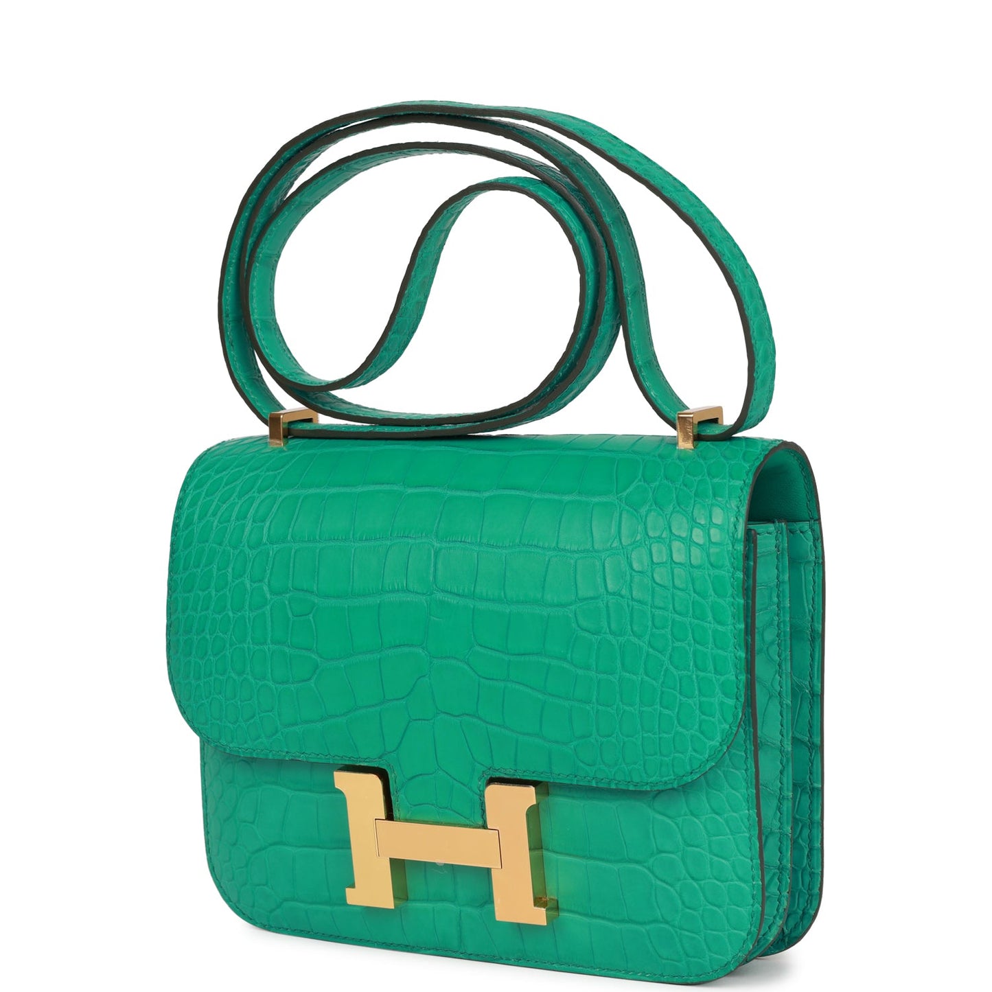 Luxury Hermes Constance 18 Vert Jade Matte Alligator Gold Hardware