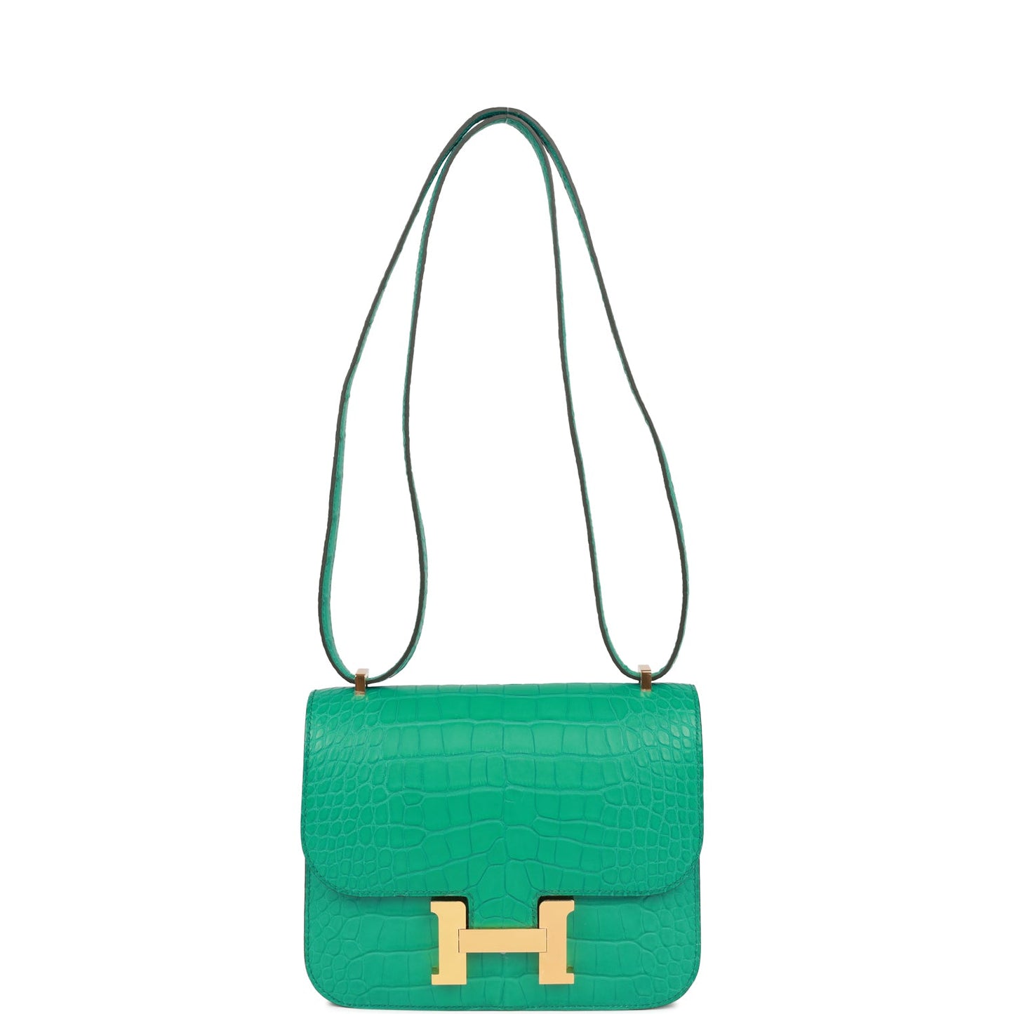 Luxury Hermes Constance 18 Vert Jade Matte Alligator Gold Hardware