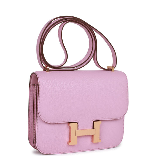 Luxury Hermes Constance 18 Mauve Sylvestre Chevre Rose Gold Hardware