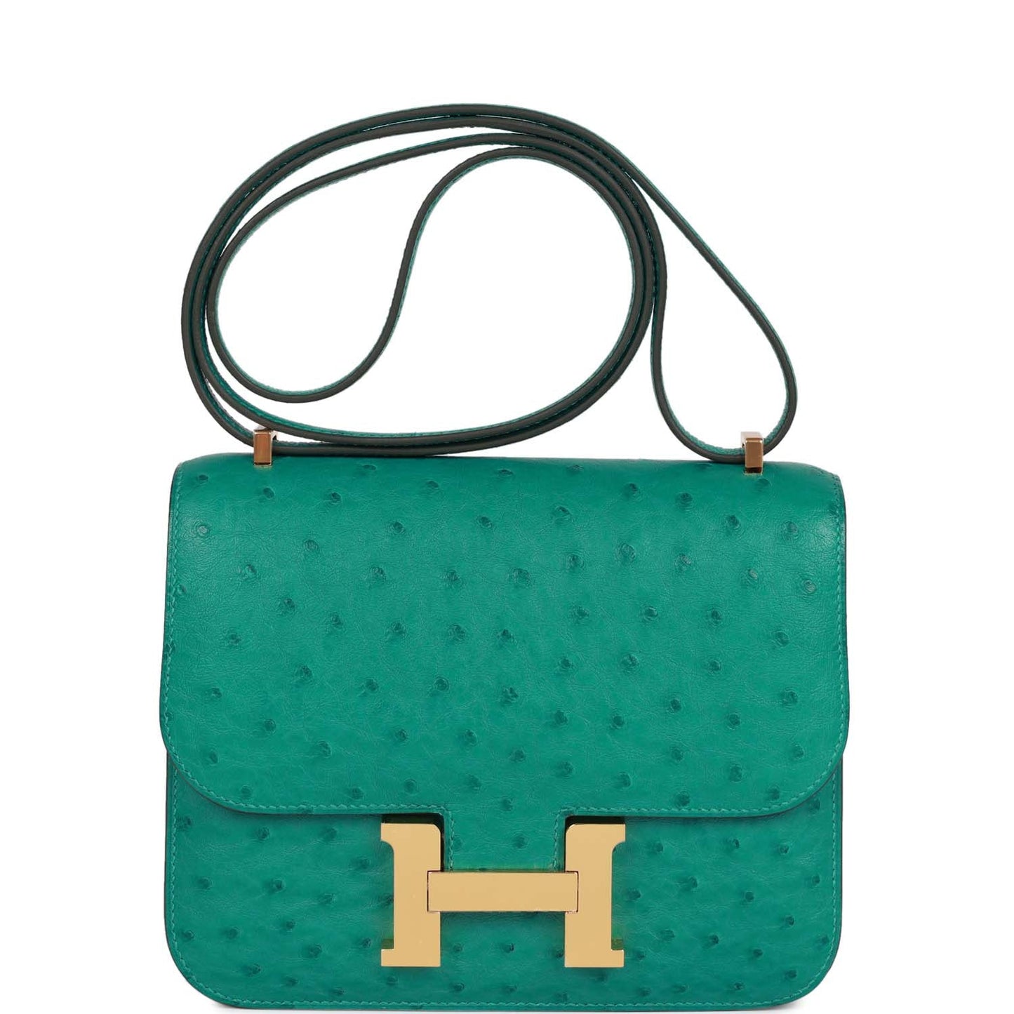 Luxury Hermes Constance 18 Vert Verone Ostrich Gold Hardware