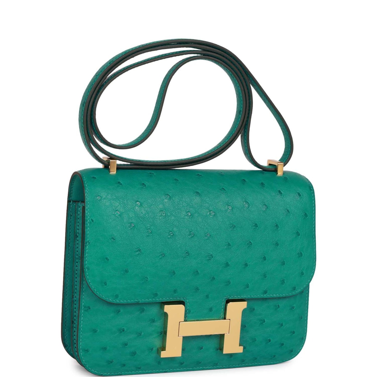 Luxury Hermes Constance 18 Vert Verone Ostrich Gold Hardware