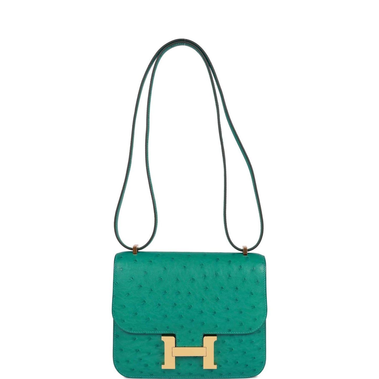 Luxury Hermes Constance 18 Vert Verone Ostrich Gold Hardware