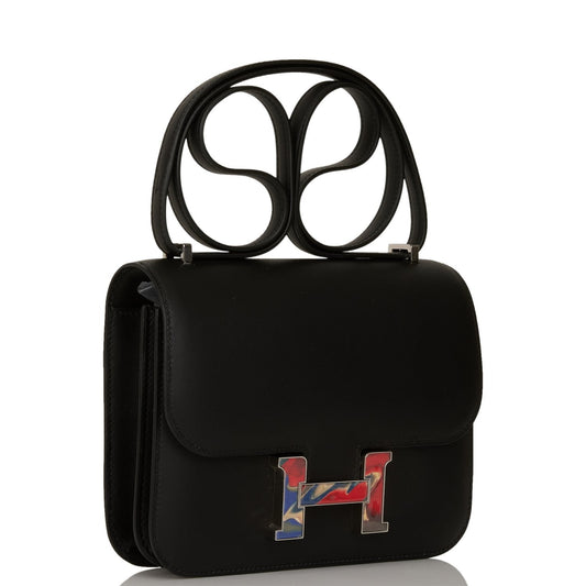 Luxury Hermes Marble Constance 18 Black Swift Palladium Hardware