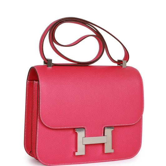 Luxury Hermes Constance 24 Rose Tyrien Epsom Palladium Hardware