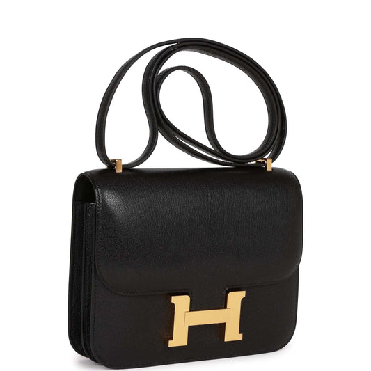 Luxury Hermes Constance 1-18 Black Chevre Gold Hardware