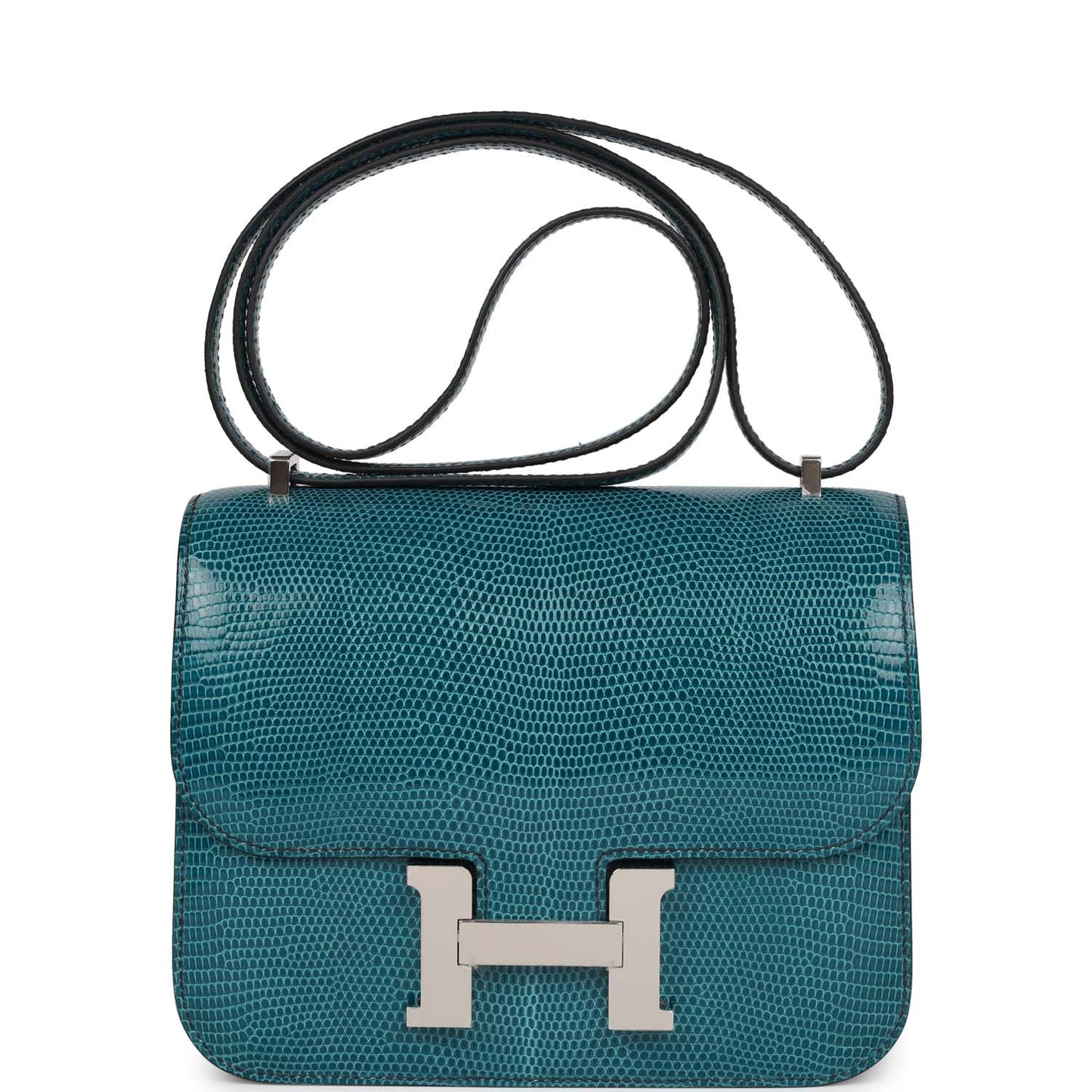Luxury Hermes Mini Constance 18 Bleu Petrole Lizard Niloticus Palladium Hardware