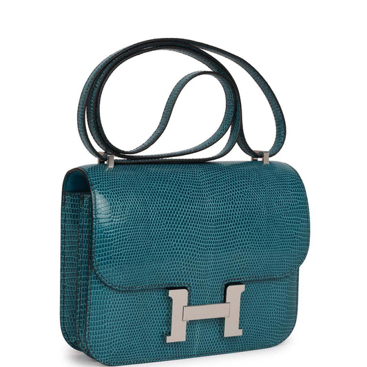 Luxury Hermes Mini Constance 18 Bleu Petrole Lizard Niloticus Palladium Hardware
