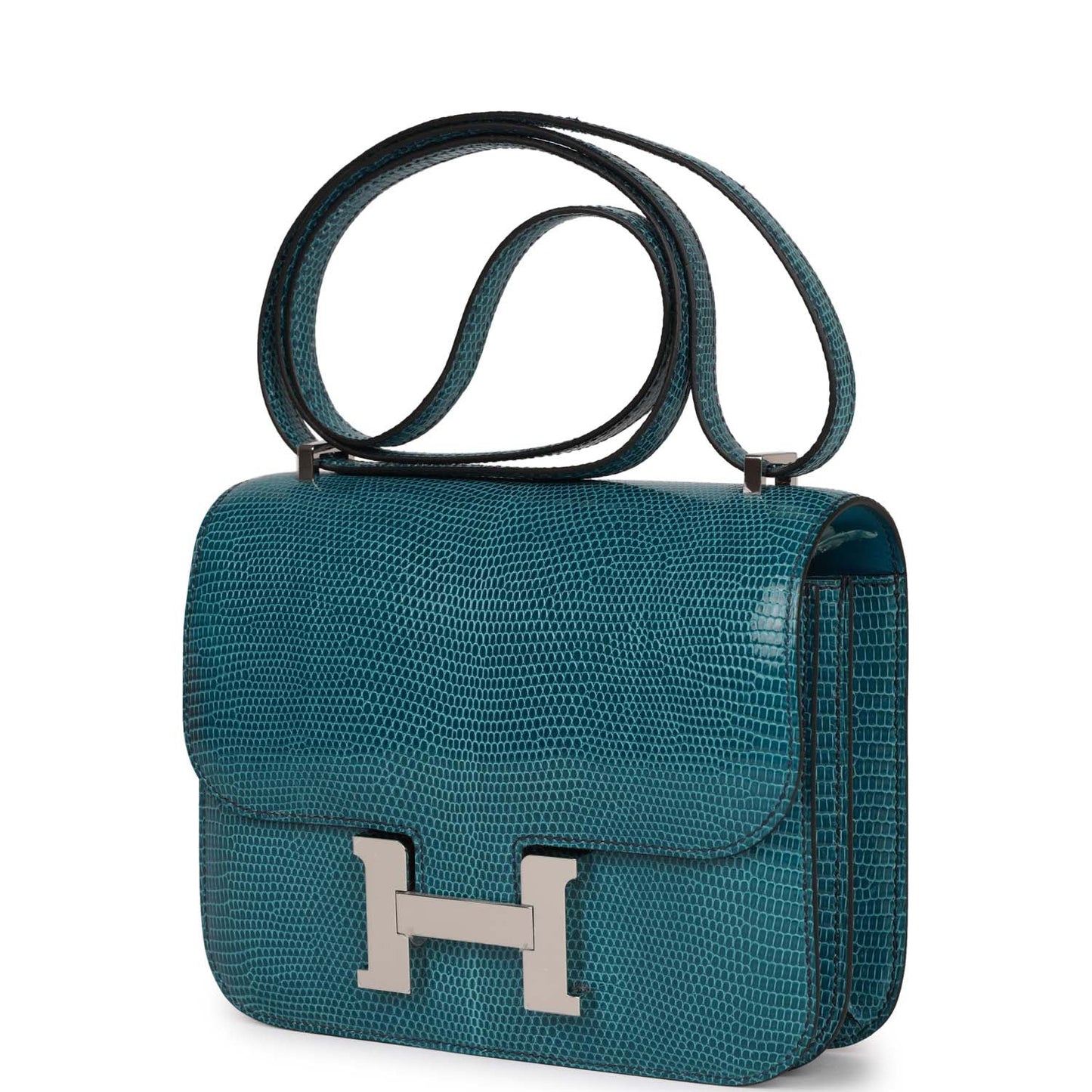Luxury Hermes Mini Constance 18 Bleu Petrole Lizard Niloticus Palladium Hardware