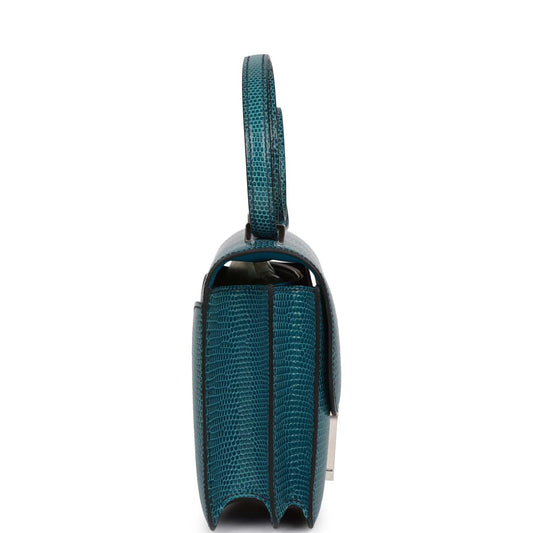 Luxury Hermes Mini Constance 18 Bleu Petrole Lizard Niloticus Palladium Hardware