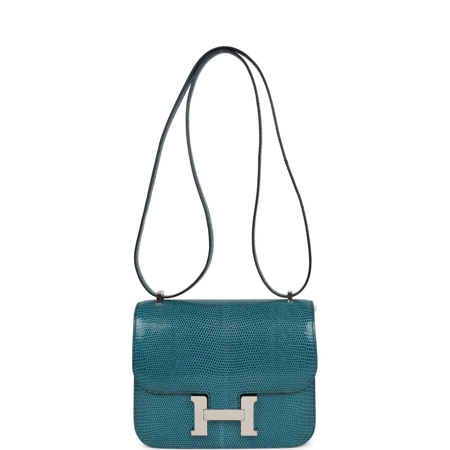 Luxury Hermes Mini Constance 18 Bleu Petrole Lizard Niloticus Palladium Hardware