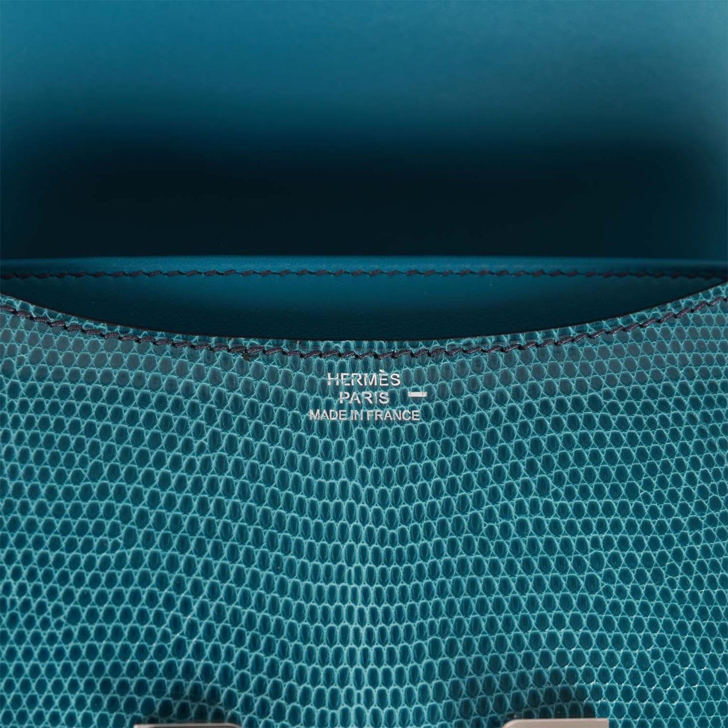 Luxury Hermes Mini Constance 18 Bleu Petrole Lizard Niloticus Palladium Hardware