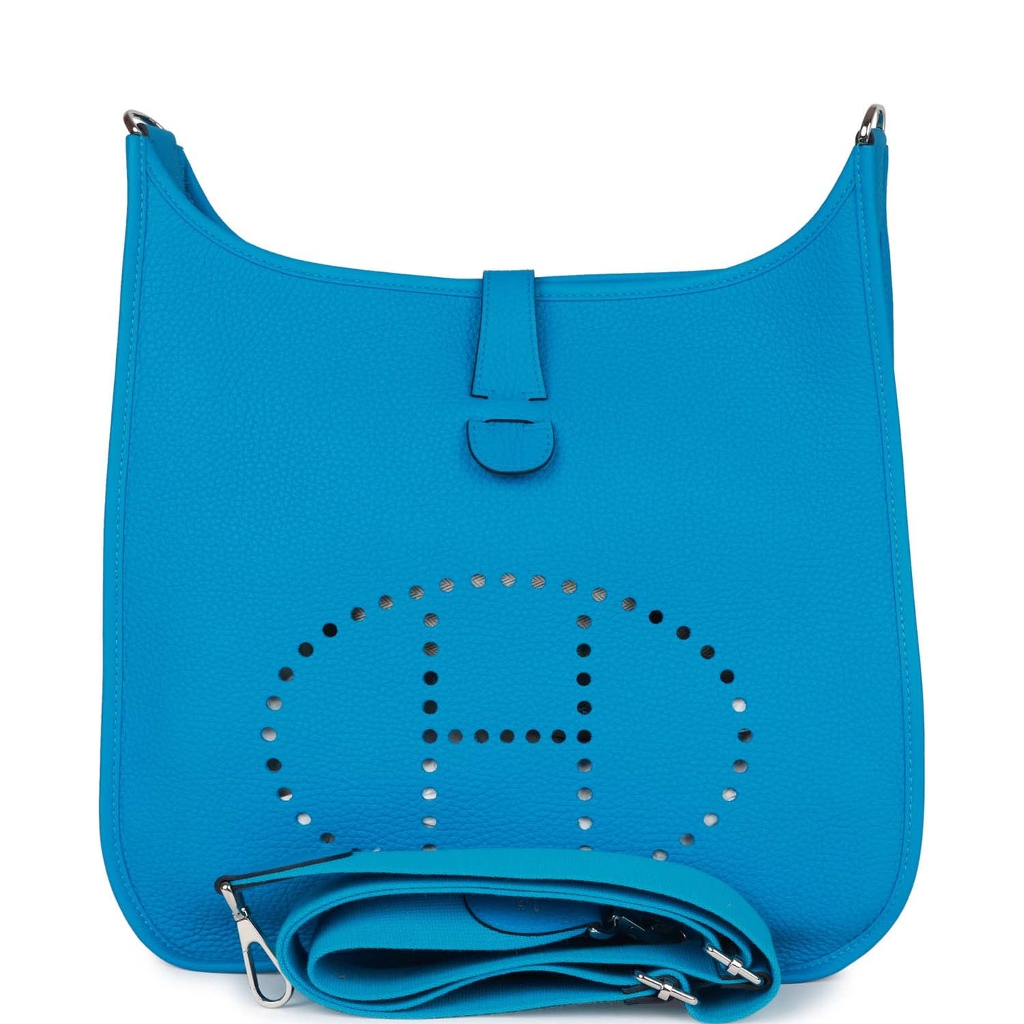 Luxury Hermes Evelyne III GM Bleu Frida Clemence Palladium Hardware
