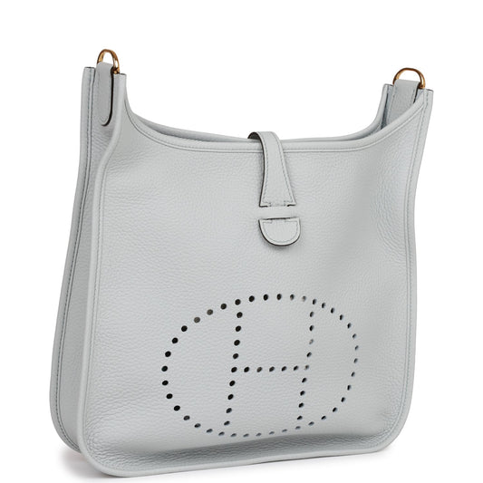 Luxury Hermes Evelyne III PM Bleu Lin Clemence Gold Hardware