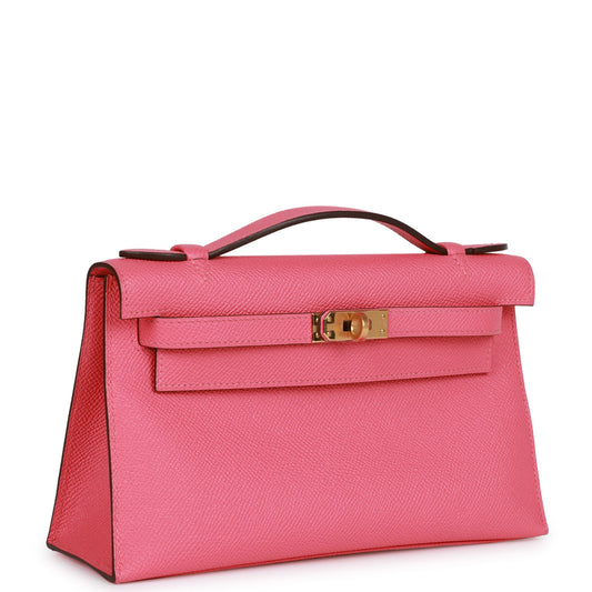 Luxury Hermes Kelly Pochette Rose Azalee Epsom Gold Hardware