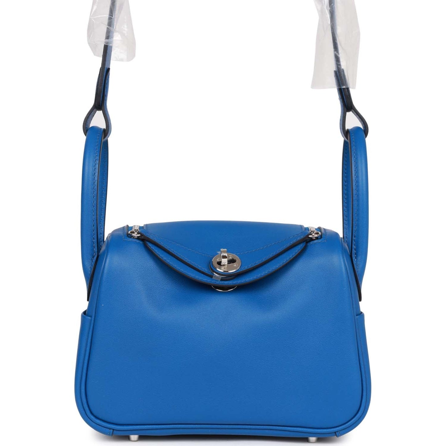 Luxury Hermes Mini Lindy Bleu France Verso Swift Palladium Hardware