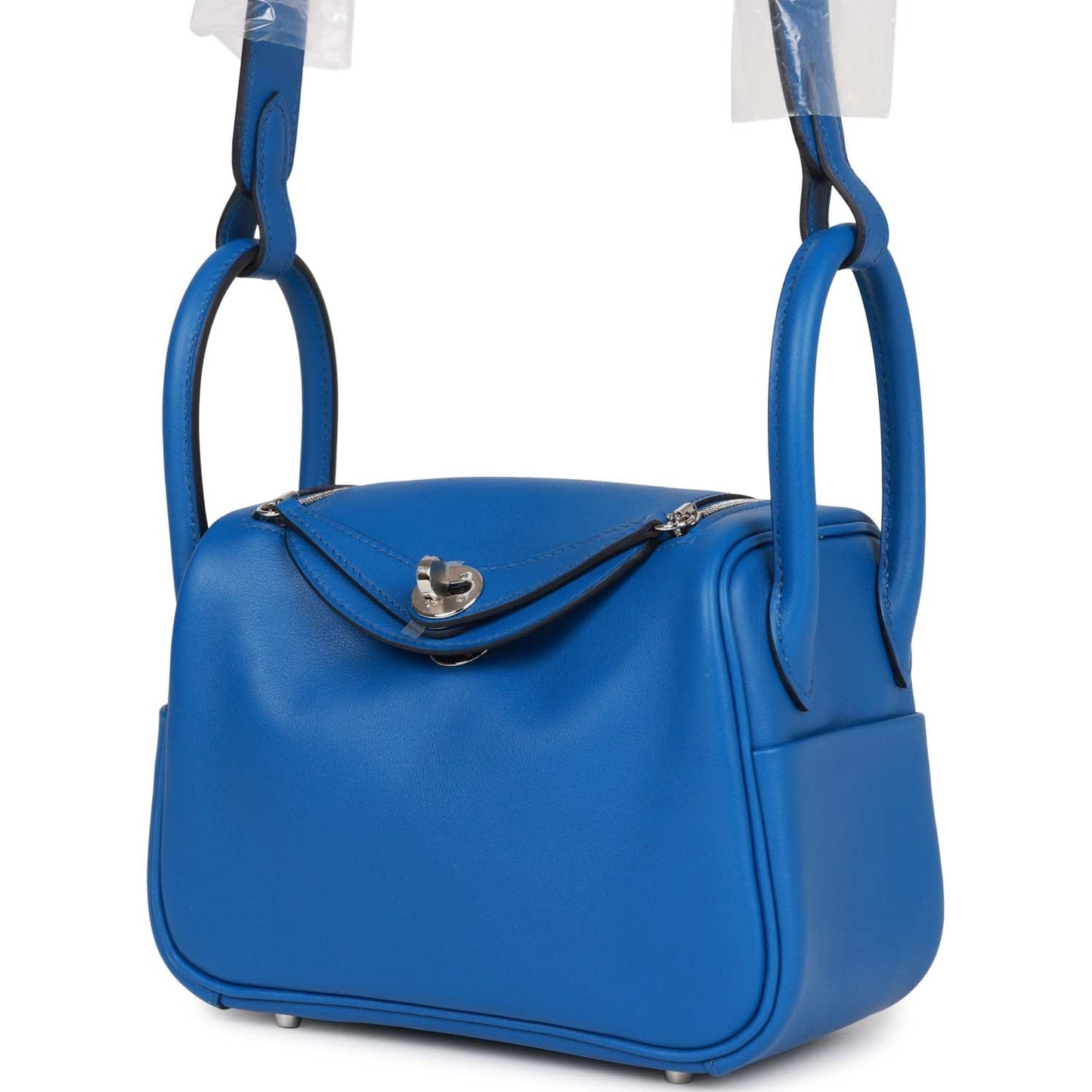 Luxury Hermes Mini Lindy Bleu France Verso Swift Palladium Hardware