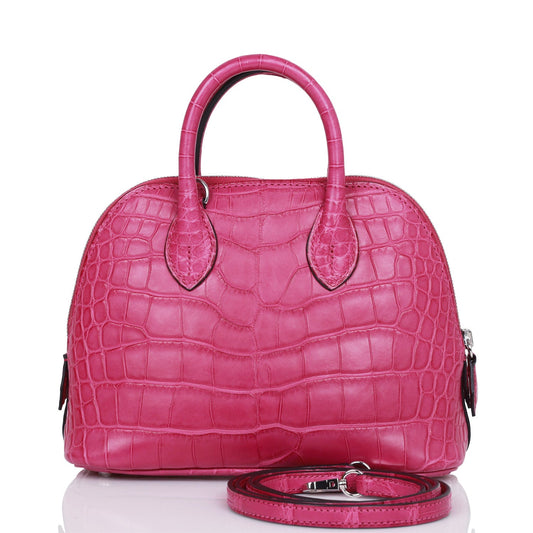 Luxury Hermes 1923 Bolide Mini Rose Scheherazade Matte Alligator Palladium Hardware