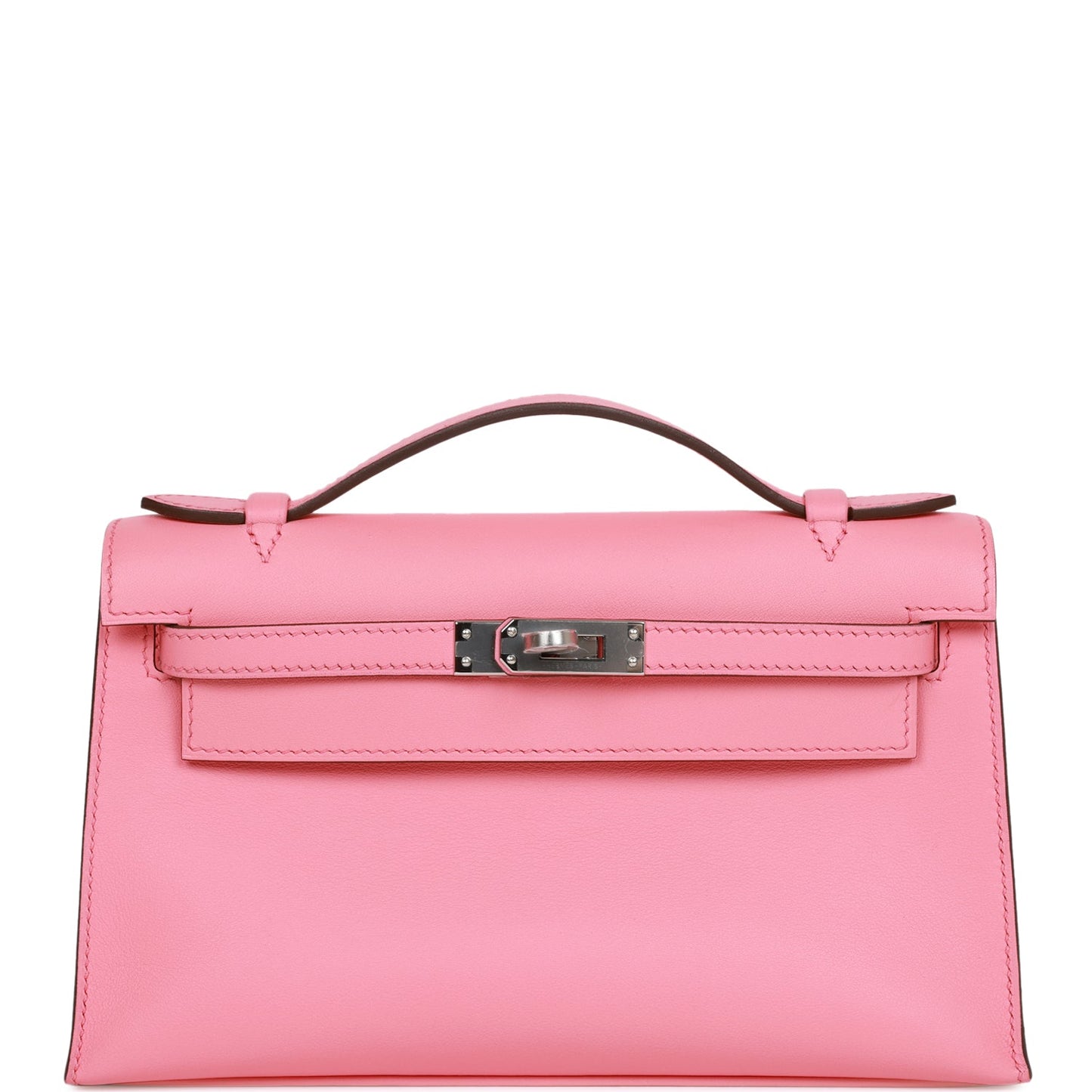 Luxury Hermes Kelly Pochette Rose D'Ete Swift Palladium Hardware