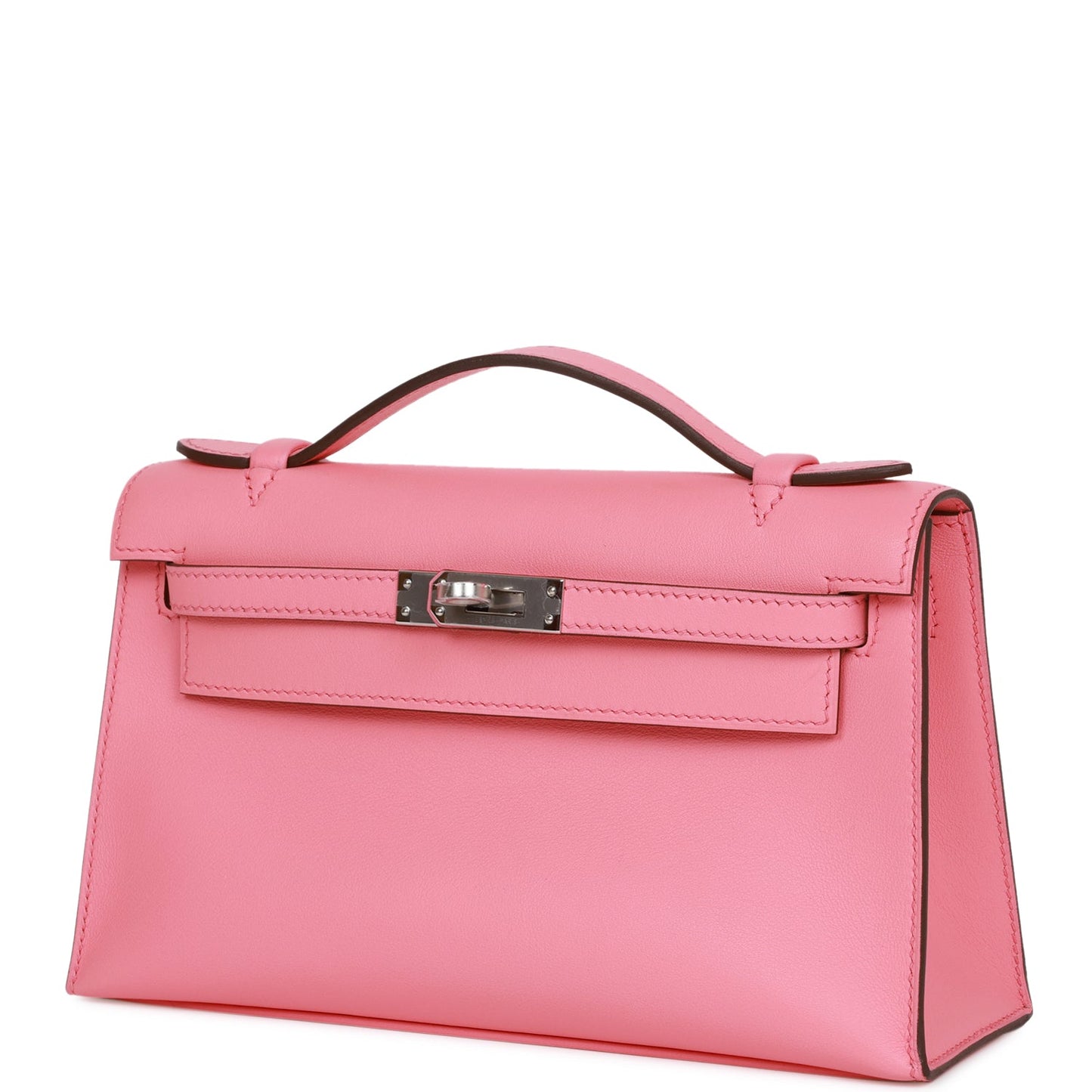 Luxury Hermes Kelly Pochette Rose D'Ete Swift Palladium Hardware