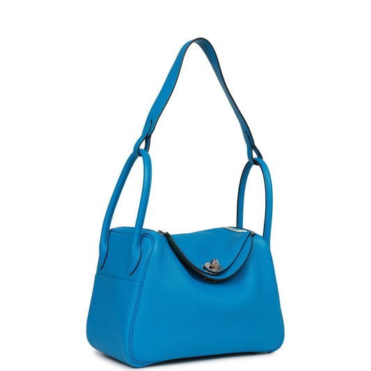 Luxury Hermes Lindy 26 Bleu Zanzibar Verso Clemence Palladium Hardware